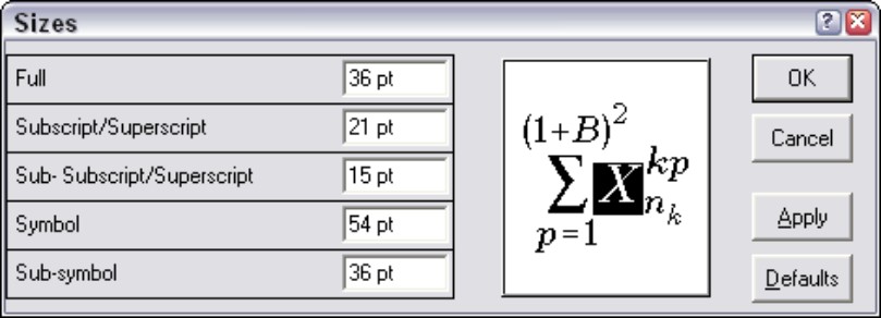 Figure 3-15: Changing the size of an entire equation.